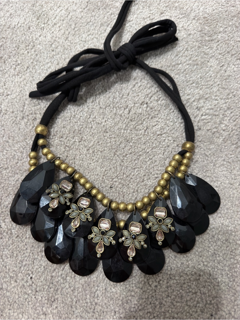 Francesca's Collections Black and Gold Floral Bib Necklace